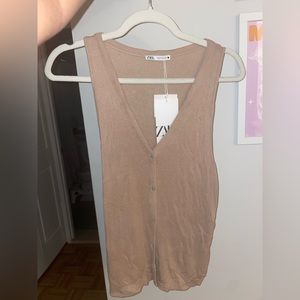 Tan Zara button down tank top